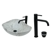 shumee GTM Design Aufsatzwaschbecken 51 cm Matt Set mit Waschtischbatterie und Stopfen - Aufsatzwaschbecken Oval für Badezimmer - Modern Waschbecken ohne Hahnloch - Waschbecken mit Armature