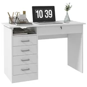 HOMCOM Pisalna miza moderna s 5 predali in odprtim predelkom, pisalna miza za pisarno in študijo s ključavnico in 2 ključema, 110x50x76cm, bela