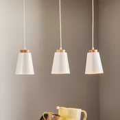 EMIBIG LIGHTING Obesna svetilka Bolero 3, trojna, bela - Dnevna soba/jedilnica - Sodobni - belo, svetlo leseno - Kovina