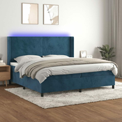 Greatstore Box spring postelja z vzmetnico LED temno modra 200x200cm žamet
