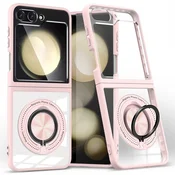 GS Ovitek za Samsung Galaxy Z Flip7 FE/Z Flip6, odporen proti padcem na vogalih, za MagSafe, prozoren/roza