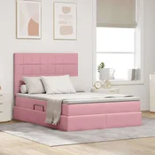 Vidaxl Postelja z LED lučmi z vzglavjem Roza 140 x 190 cm Žamet