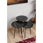 Hanah Home HANAH HOME Siyah Mermer Desenli 3Lü Tel Ayakli Yuvarlak Zigon Sehpa klubska mizica, (20783212)