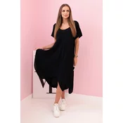 Kesi Włoski Damenkleid aus Viskose mit kurzen Ärmeln und ausgestelltem Saum black