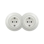 Kliklap - Dvostruka retro uticnica za domacinstvo sa ramom SCHUKO 230V/16A keramicka bela