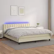 Krevet box spring s madracem LED krem 180x200cm od umjetne kože - Krema 180 x 200 cm gumbi