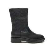 Calvin Klein Škornji Flat Ankle Boot Mono Mix HW0HW02195 Črna