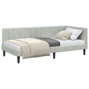 Vidaxl Kotna postelja z vzglavjem Svetlo siva 90 cm x 190 cm Žamet