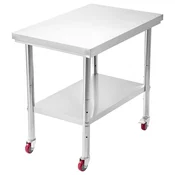 VEVOR Delovna miza 90x60x85 cm iz nerjavečega jekla nastavljiva s kolesi