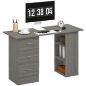 HOMCOM Pisalna miza s 3 predali in 3 policami, prostorsko varčna pisalna miza s široko leseno mizo, delovna miza za otroško sobo, študijo, pisarno, 120x49x72 cm, siva