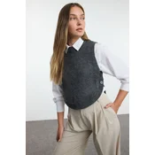 Trendyol Anthracite Crop Soft Texture Buttoned Knit Sweater