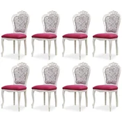 Casa Padrino luxury baroque dining chair set of 8 dark pink/black/white - Baroque style kitchen chairs - Magnificent luxury dining room furniture in baroque style