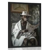 Plakat pes s časopisom na stranišču - 20x30 silver