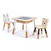 Leseno otroško pohištvo Forest table and Chairs Tender Leaf Toys (miza s predalčkom in dva stolčka medved in zajec)
