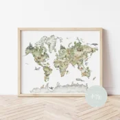 Its a moms world Edukativni poster za decu bez rama Mapa sa životinjama A5, 3D