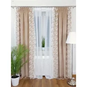 shumee Bež žametna zavesa z belim cvetličnim vezenjem 135x250 cm na traku