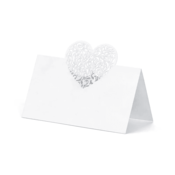 PartyDeco Imenice za gradbeno mizo 10 kosov 9 x 6,5 cm belo srce -
