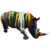 Casa Padrino luxury decorative sculpture rhinozeros black/multicolored 320 x H. 180 cm - Huge garden sculpture - Life size sculpture - XXL decorative sculpture - XXL decorative animal figure