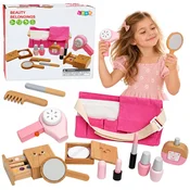 slomart LEAN TOYS Drveni set kozmetike za djecu, šminka, torbica, 12 el.