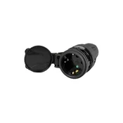 Gumena šuko uticnica sa zaštitom kontakata, IP44, 16A, 220-240V, crna