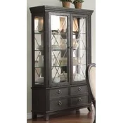 Casa Padrino luxury country style showcase with LED lighting black 124 x 57 x H. 177 cm - Illuminated solid wood display cabinet with 2 glass doors and 4 drawers - Country style furniture
