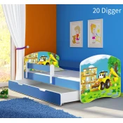 Djecji krevet ACMA s motivom, bocna plava + ladica 180x80 cm 20-digger