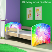 Dječji krevet ACMA s motivom, bočna sonoma 160x80 cm - 18 Pony on a rainbow