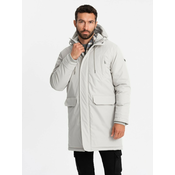 Ombre Long classic mens parka jacket - cream