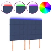 Vidaxl LED posteljno vzglavje modro 144x5x118/128 cm blago
