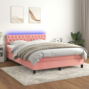 Greatstore Box spring postelja z vzmetnico LED roza 80x200 cm žamet