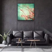 WallXpert slika na kaljenom staklu Kgls_1133, grane rascvetale trešnje na tirkiznoj pozadini, 80 x 80 cm