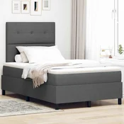 vidaXL Postelja z vzmetnico z vzglavjem Temno siva 120 x 200 cm blago