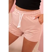 Kesi Womens cotton shorts with an elastic band and a tie at the waist dark powder pink