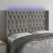 Vidaxl vidaXL Vzglavje postelje z LED svetlo sivo 147x16x118/128 cm žamet