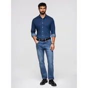 Ombre Mens denim shirt with lyocell and embroidery on chest - dark blue