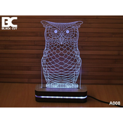 Black Cut 3D Lampa sa 9 razlicitih boja i daljinskim upravljacem - Sova ( A008 )