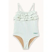 Tinycottons Enodelne otroške kopalke CYAN FINE STRIPES SWIMSUIT