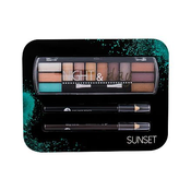 2K Night & Day odtenek Sunset darilni set paletka senčil za oči 8,16 g + črtalo za oči 0,6 g Black + črtalo za oči 0,6 g Brown