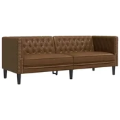 Vidaxl Kavč trosed Chesterfield rjava umetno semiš usnje