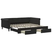 Vidaxl Izvlečna dnevna postelja s predali črna 100x200 cm žamet