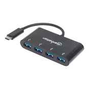 USB HUB MANHATTAN, USB-C, 4-portni USB, črni