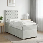 vidaXL Postelja boxspring z vzmetnico Svetlo siva 90 x 190 cm Žamet