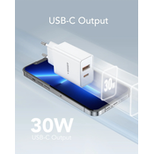 VEGER VLS302U 2-portni polnilec, USB-A/USB-C, QC3.0/PD3.0, bel