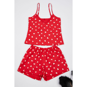 Trendyol Red 100% Cotton Heart Lace Detailed Rope Strap Knitted Pajama Set