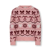 Only Mini Pulover KMGSNOWFLAKE XMAS staro roza/vinsko rdeča/bela