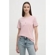 Bombažna kratka majica Tommy Hilfiger ženska, roza barva, WW0WW43895