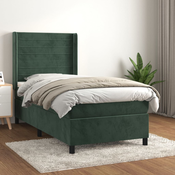Greatstore Box spring postelja z vzmetnico temno zelena 100x200 cm žamet