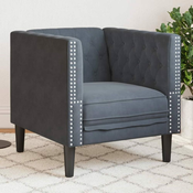 Vidaxl Fotelj chesterfield temno siv žamet
