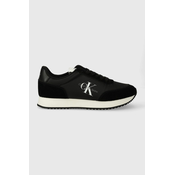 Black womens sneakers with suede details Calvin Klein Retro Runner Low Lace