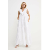 Pamučna haljina Silvian Heach boja: bijela, maxi, širi se prema dolje